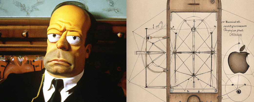 “Una foto de Homero Simpson en El Padrino (1972)" y "Primeros diseños del iPhone por Leonardo da Vinci".