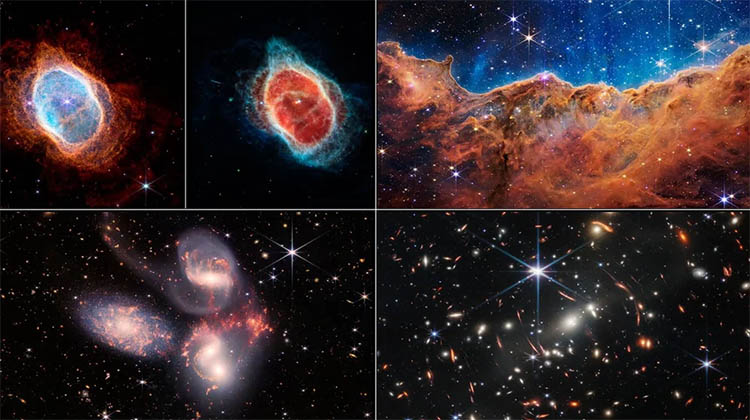 Composición de nuevas imágenes del telescopio espacial James Webb dadas a conocer en hoy en un evento en vivo. Créditos: Infobae