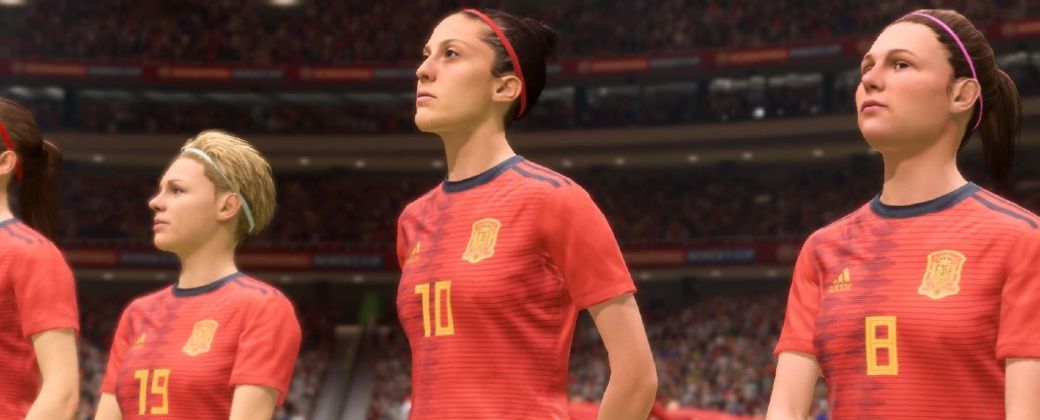 La selección de fútbol española escuchando el himno previo al partido. Créditos: EA Sports