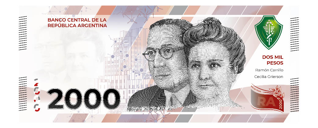 Así es el nuevo billete que incluye las figuras de Cecilia Grierson y Ramón Carrillo. Créditos: Banco Central de la República Argentina.