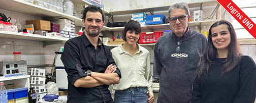 Diego Vázquez, Pamela Toledo, Mario Ermácora y Milagros Abate, investigadores del LEPP a cargo del estudio de la pro-insulina.