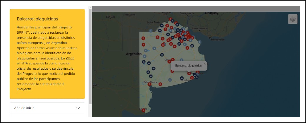 Captura de conflicto de Balcarce identificado en el Mapa del agronegocio en la Provincia de Buenos Aires.