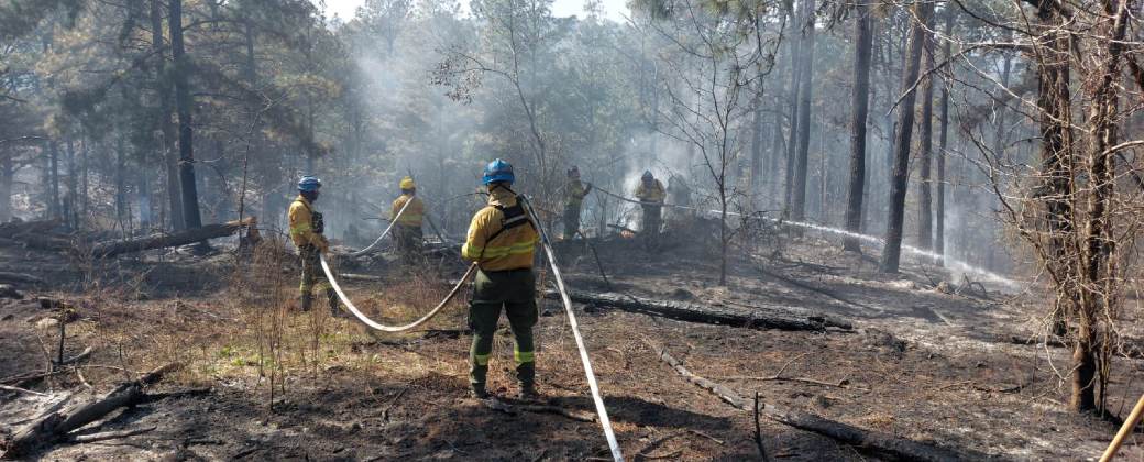 Los bomberos controlan uno de los focos activos en la Provincia. Créditos: Ministerio de Seguridad de Córdoba.