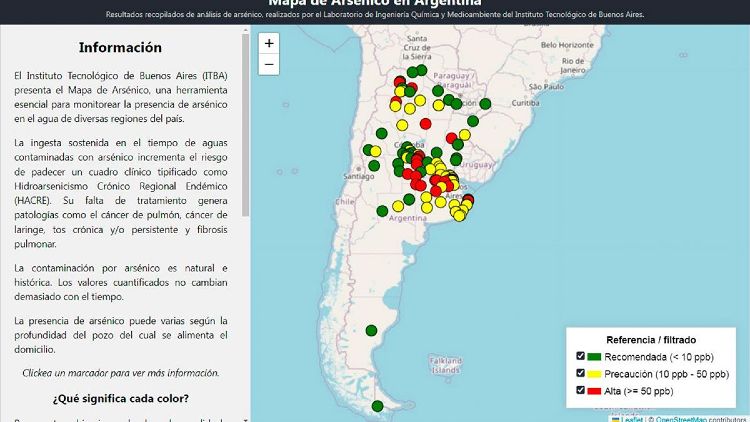 Mapa arsénico de Argentina. Créditos: Tiempo Argentino.