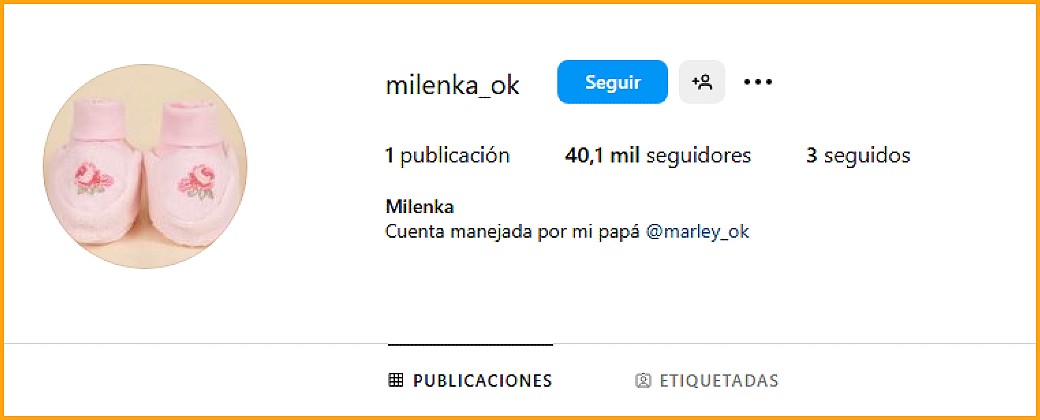 La hija de Marley, Milenka, ya tiene más de cuarenta mil seguidores en Instagram y aún no nació. Créditos: Captura de pantalla de Instagram.