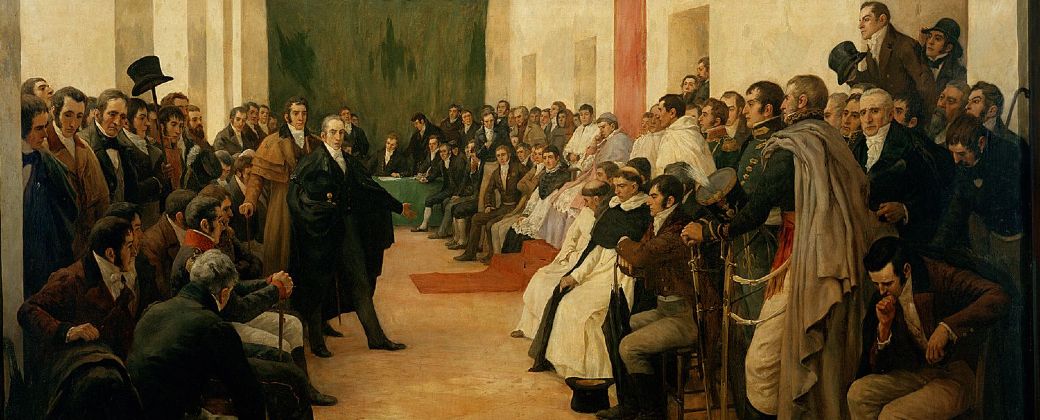 Cabildo Abierto del 22 de mayo de 1810 donde se decidió que el virrey Cisneros no continuara en el poder. Créditos: Argentina.gob.ar.