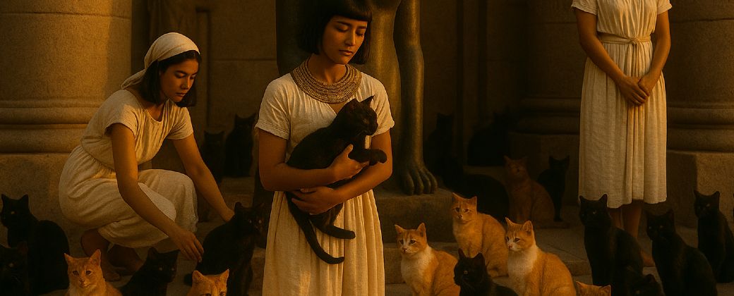 Los gatos fueron domesticados para morir por un Dios. Créditos: IA/Photos Realistic.