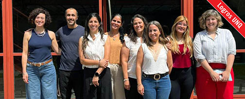 Valeria Segatori, Gustavo Bada, Lorena Caligiuri, Norailys Lorenzo, Vanesa Ludemann, Alfonsina Moavro, Antonella Vera y Carla Capobianco, integrantes de la UAA. Créditos PSB UNQ.