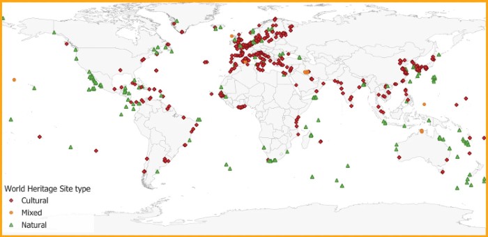 Distribución mundial de los sitios del patrimonio mundial digitalizados por el Proyecto de Cartografía del Patrimonio Costero Mundial. Créditos: Scientific Data.

